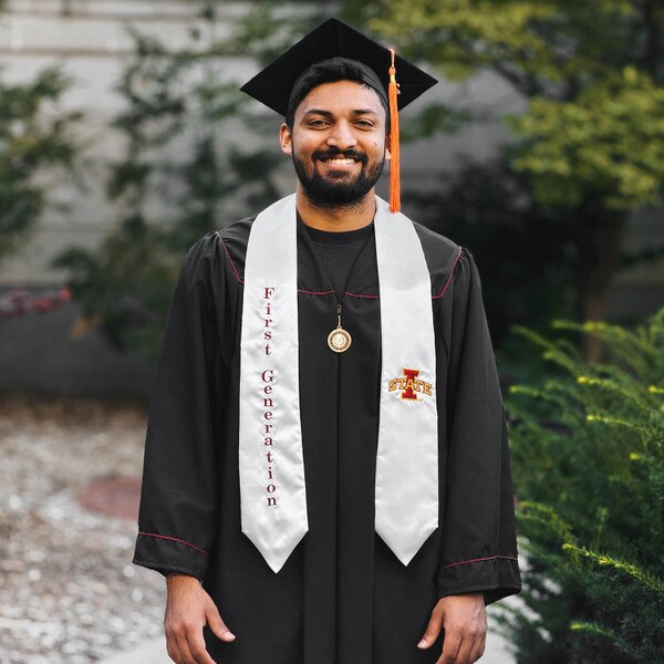I-State First Generation White Satin with Cardinal Lettering Graduation Stole